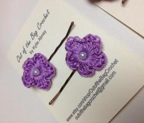 Six Coordinating Crochet Flower Bobby Pins